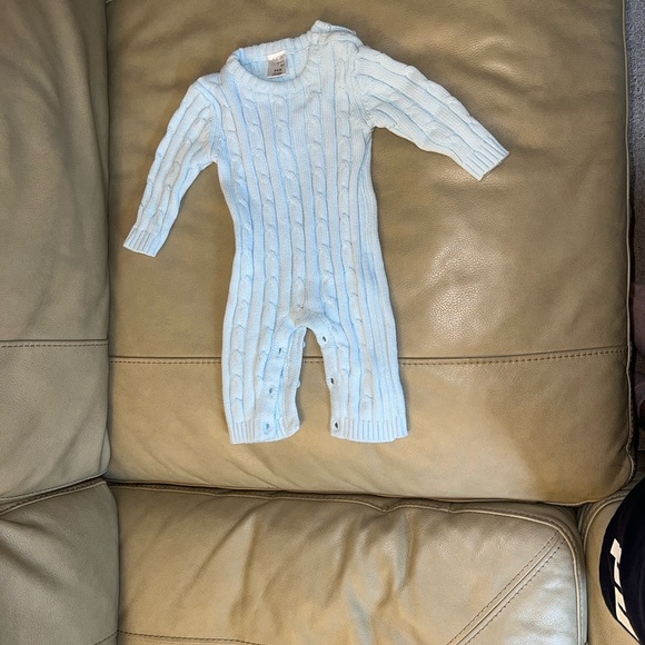Baby Mode Cable Knit Baby One Piece - Light Blue - Picture 2 of 9